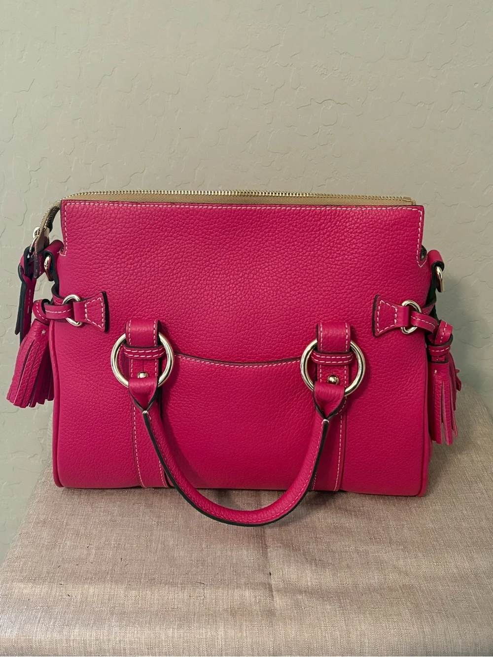 Dooney & Bourke Fucshia Sorrento Leather Satchel with Removable Strap